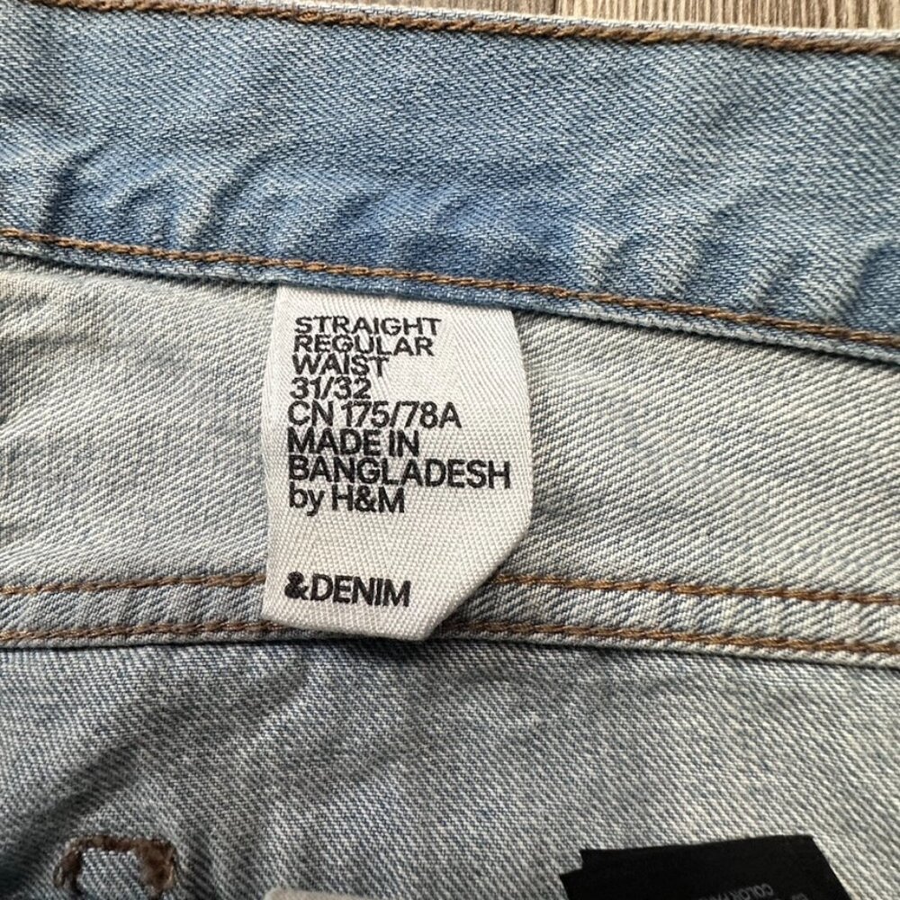 Straight Leg Denim Mens Regular 31x32 Light Blue Wash Zip Classic Minimalist - Picture 3 of 8